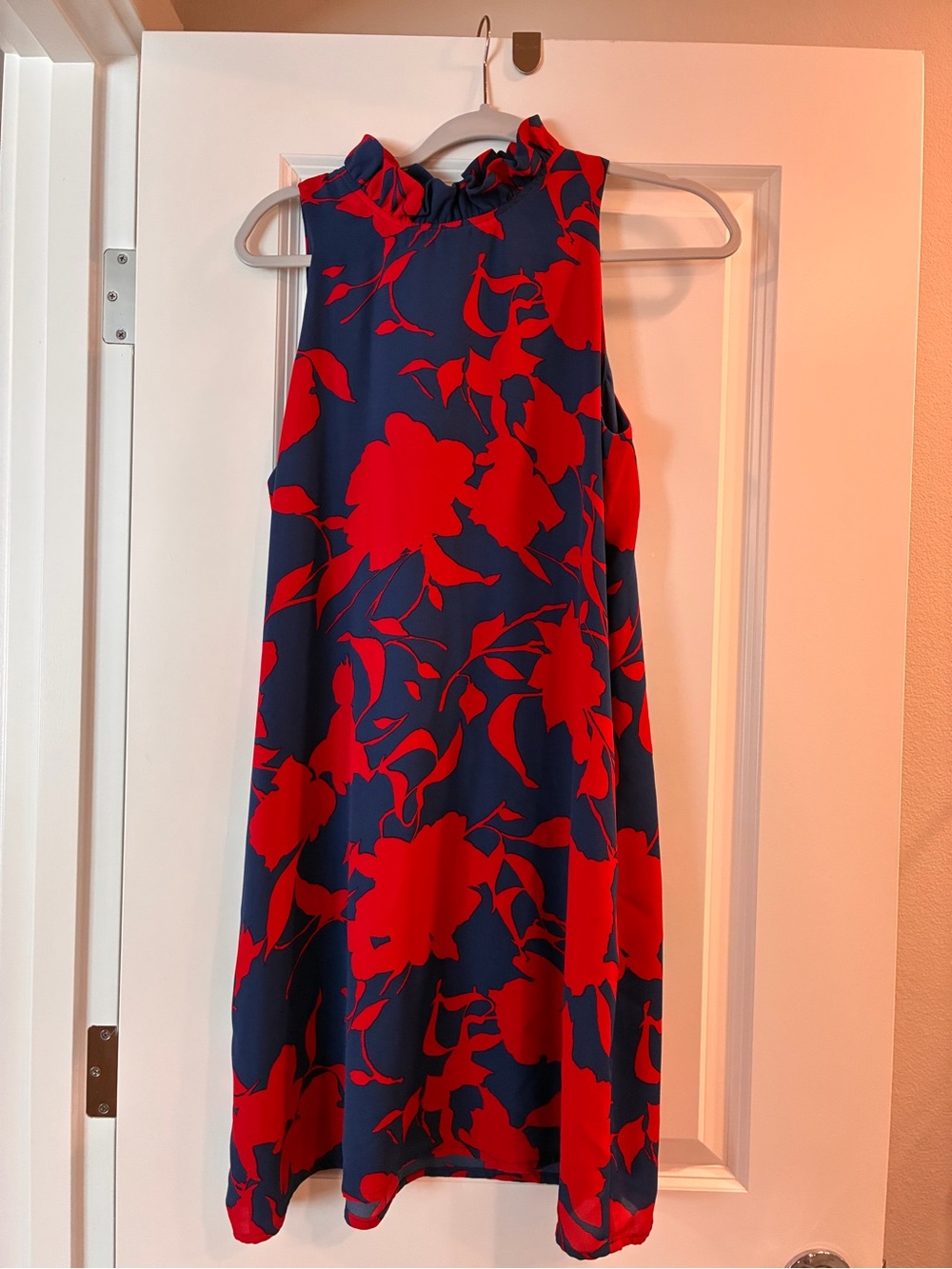 Gibson Navy Blue Dress with Red Floral Print